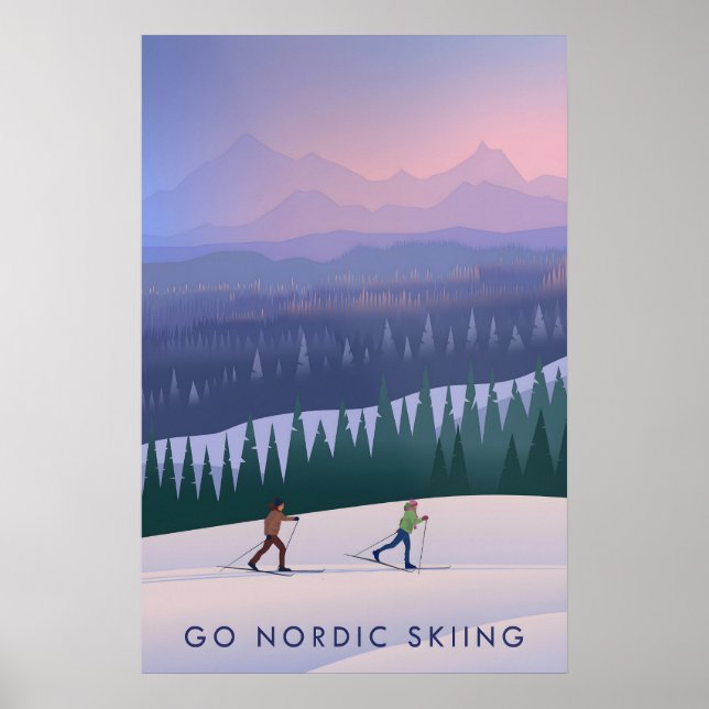Affiche de voyage pour le ski de fond nordique (Devant)