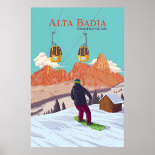 Affiche de voyage pour le snowboard à Alta Badia