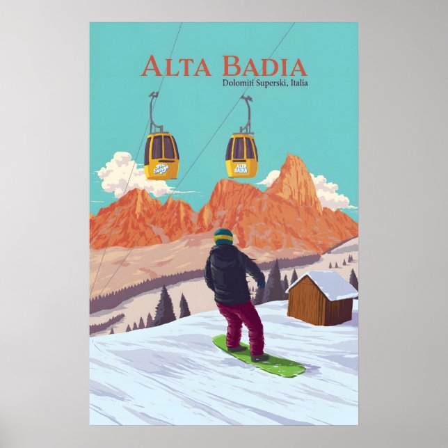 Affiche de voyage pour le snowboard à Alta Badia (Devant)