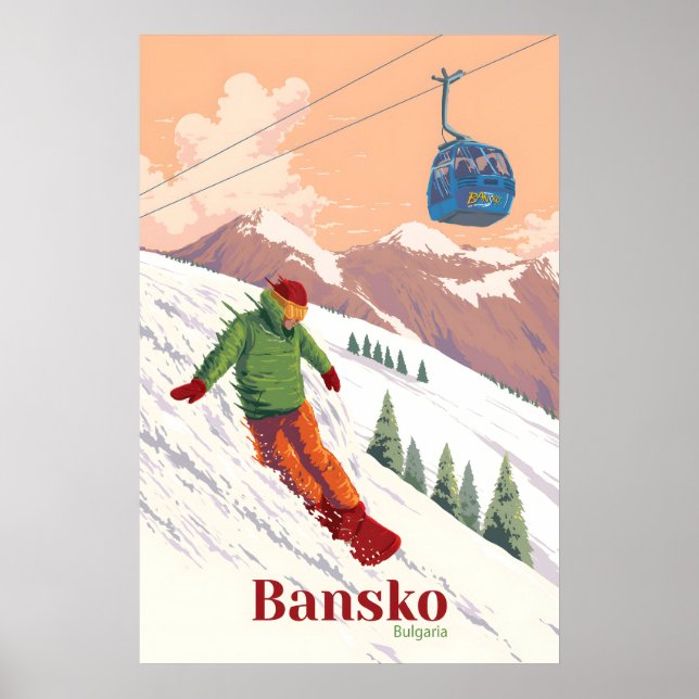 Affiche de voyage pour le snowboard à Bansko Bulga (Devant)