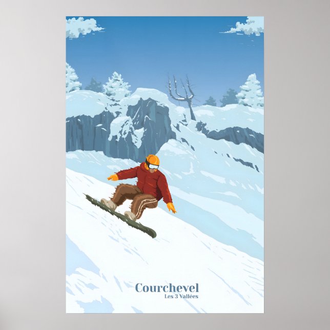 Affiche de voyage pour le snowboard à Courchevel (Devant)