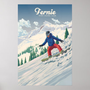 Affiche de voyage pour le snowboard à Fernie Canad