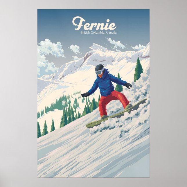 Affiche de voyage pour le snowboard à Fernie Canad (Devant)