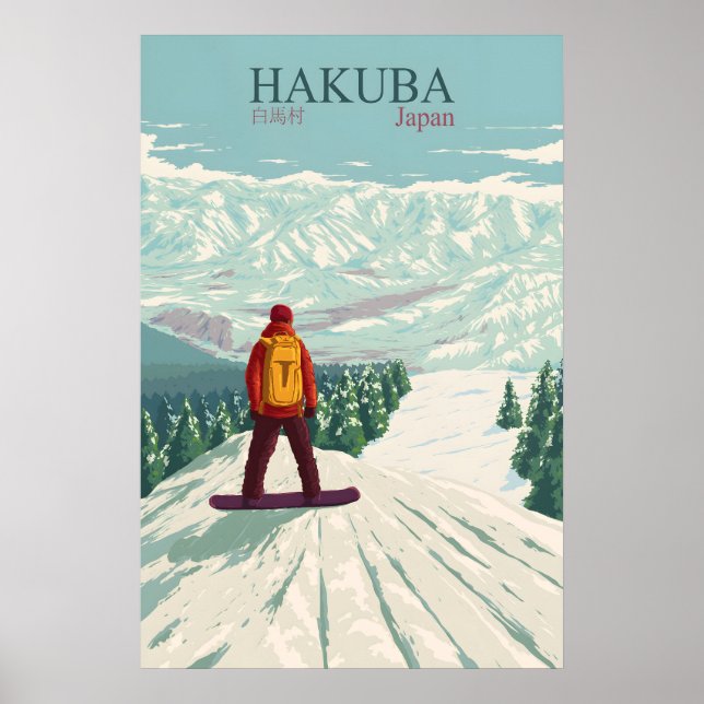 Affiche de voyage pour le snowboard à Hakuba Japon (Devant)