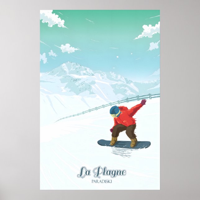 Affiche de voyage pour le snowboard à La Plagne (Devant)