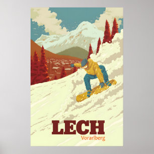 Affiche de voyage pour le snowboard à Lech