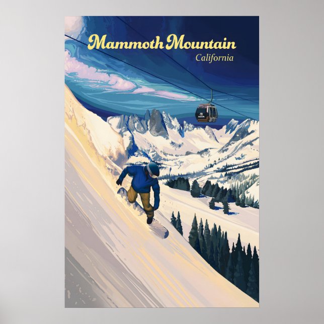 Affiche de voyage pour le snowboard à Mammoth Moun (Devant)