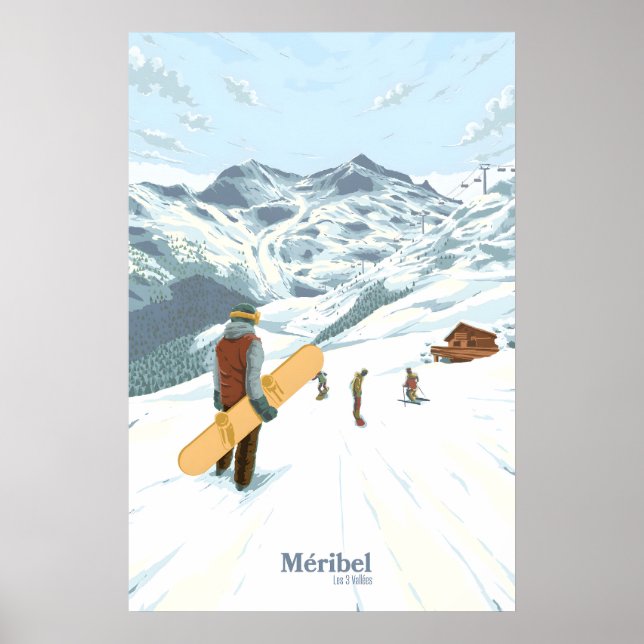 Affiche de voyage pour le snowboard à Méribel (Devant)