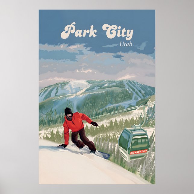 Affiche de voyage pour le snowboard à Park City (Devant)