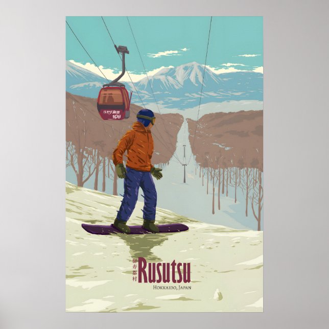 Affiche de voyage pour le snowboard au Japon à Rus (Devant)