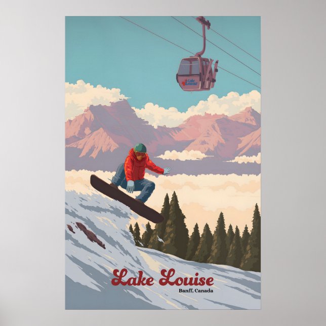 Affiche de voyage pour le snowboard au lac Louise, (Devant)