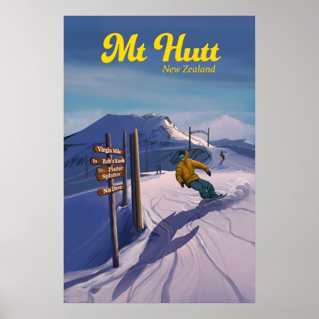 Affiche de voyage pour le snowboard au Mt Hutt Nou (Devant)