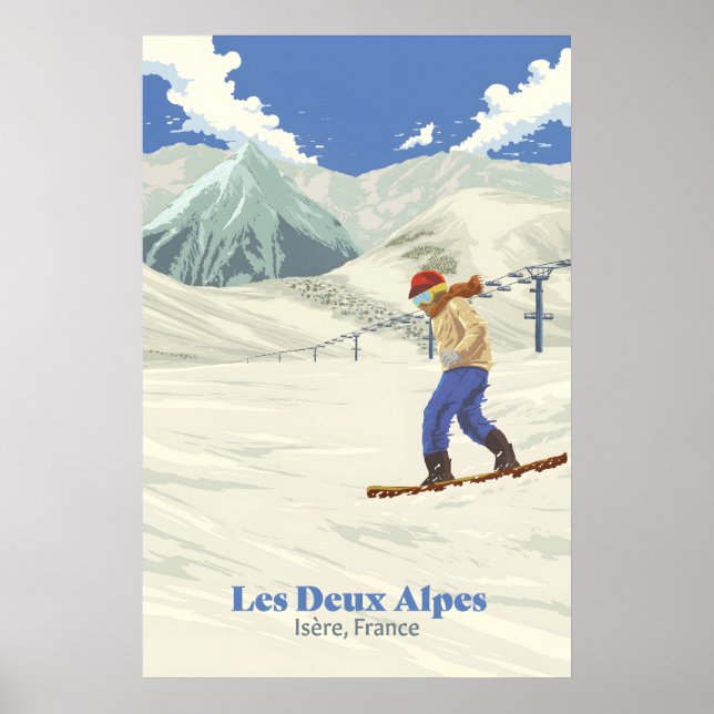 Affiche de voyage pour le snowboard aux Deux Alpes (Devant)