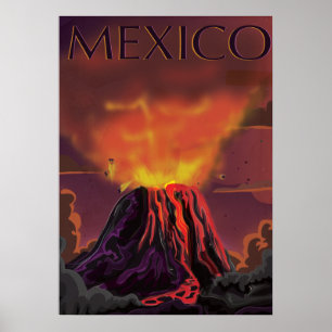 Affiche de voyage pour le volcan du Mexique