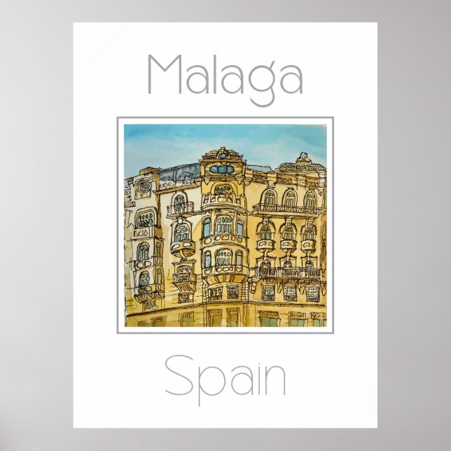 Affiche de voyage pour Malaga Espagne (Devant)