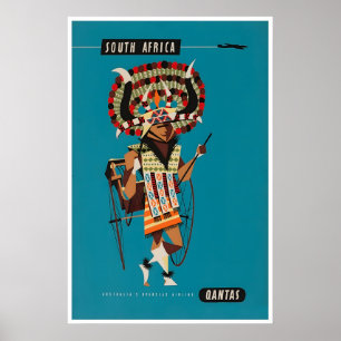 Affiche de voyage Qantas d'art sud-africain Afriqu