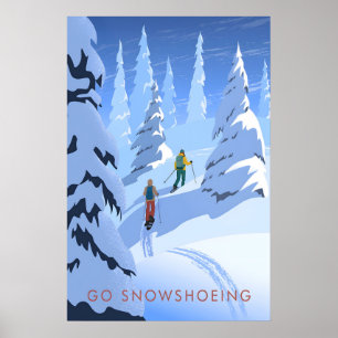 Affiche de voyage : randonnée en raquettes à neige