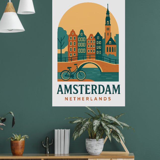Affiche de voyage rétro Amsterdam Pays-Bas Vintage (Salon 1)