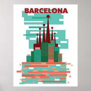 Affiche de voyage rétro Barcelone