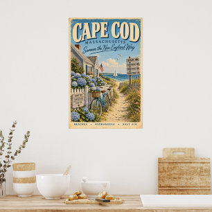 Affiche de voyage rétro Cape Cod Massachusetts Côt