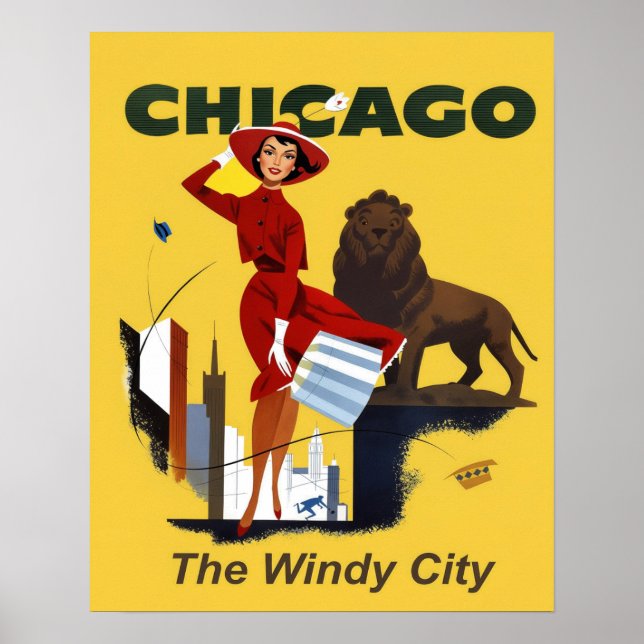Affiche de voyage rétro Chicago  (Devant)