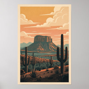 Affiche de voyage rétro Crépuscule du désert de So
