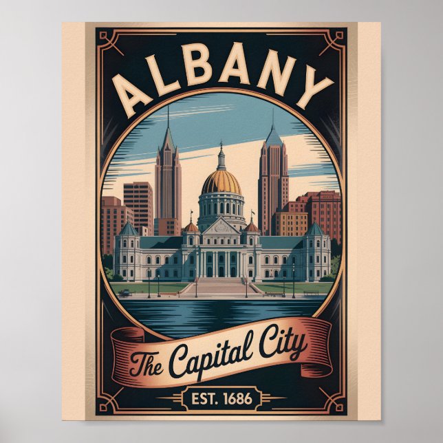 Affiche de voyage rétro de Albany, État de New Yor (Devant)