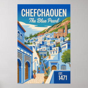 Affiche de voyage rétro de Chefchaouen Maroc Art