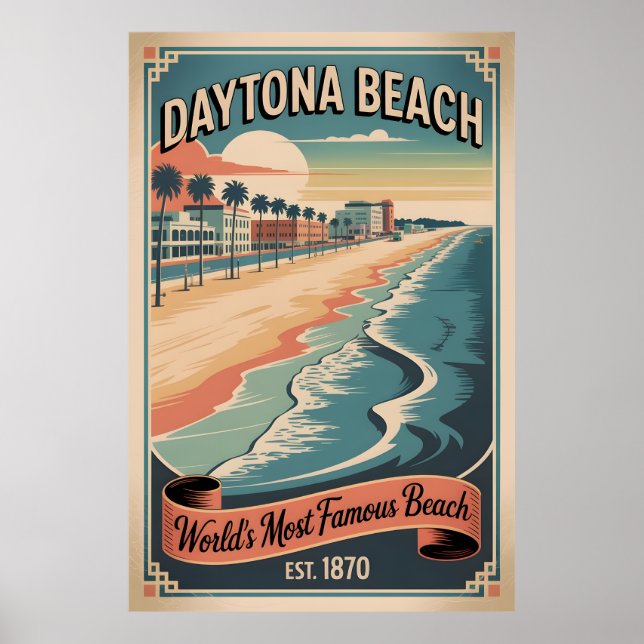 Affiche de voyage rétro de Daytona Beach Floride  (Devant)