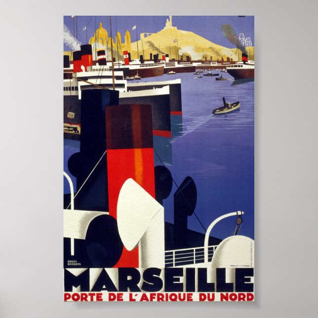 Affiche de voyage rétro de Marseille restaurée (Devant)