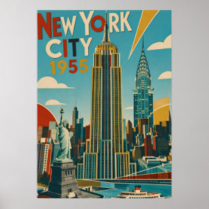 Affiche de voyage rétro de New York City 1955