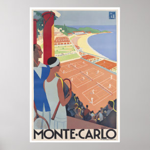 Affiche de voyage rétro de tennis Monte Carlo Impr