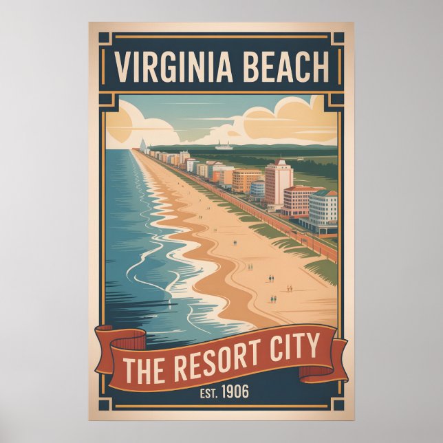 Affiche de voyage rétro de Virginia Beach (Devant)