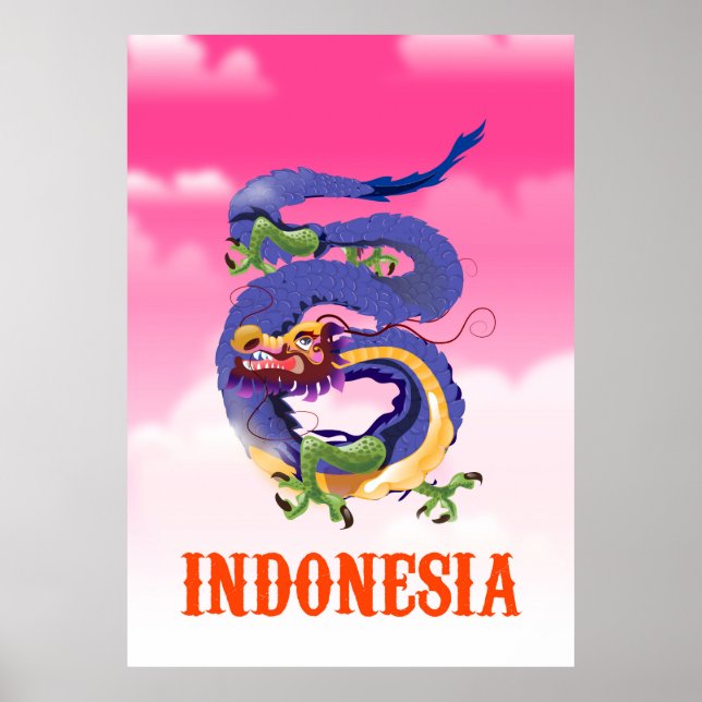 Affiche de voyage rétro Dragon d'Indonésie (Devant)