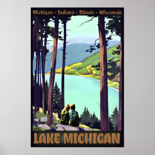 Affiche de voyage rétro du lac Michigan Roger Brod