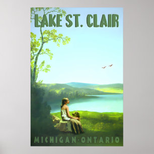 Affiche de voyage rétro du lac St Clair Michigan O