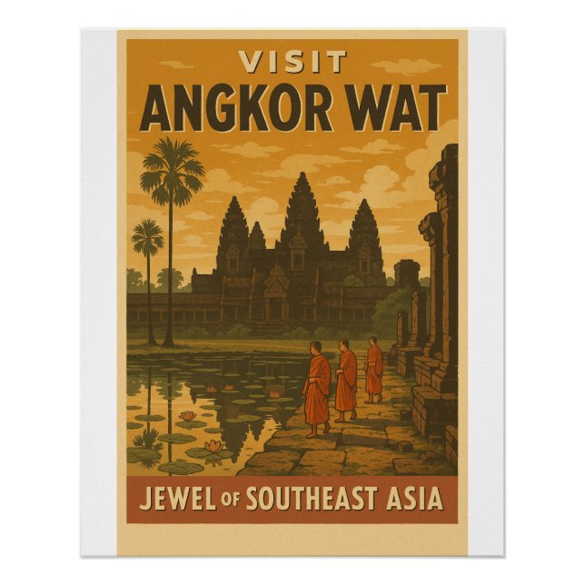 Affiche de voyage rétro du temple d'Angkor Vat (Devant)