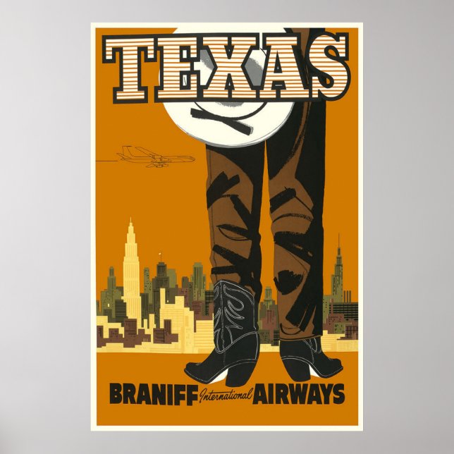 Affiche de voyage rétro du Texas (Devant)