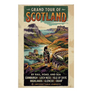 Affiche de voyage rétro Grand Tour d'Écosse