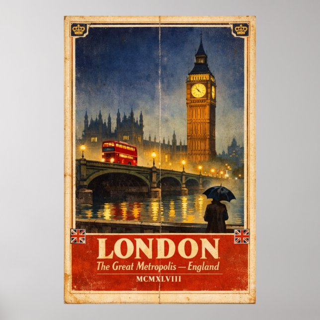 Affiche de voyage rétro Londres Angleterre – Décor (Devant)
