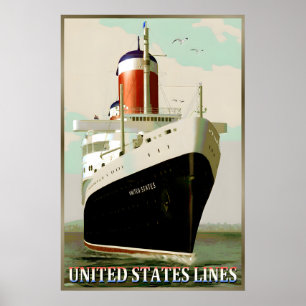 Affiche de voyage rétro neuve de la SS UNITED STAT