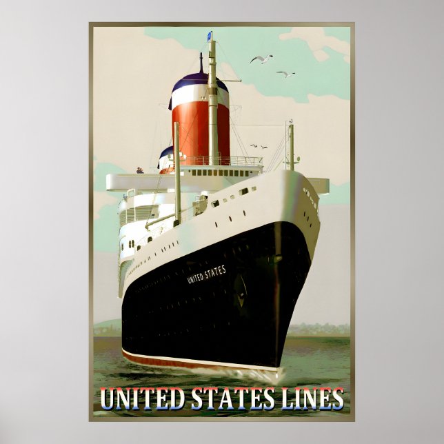 Affiche de voyage rétro neuve de la SS UNITED STAT (Devant)