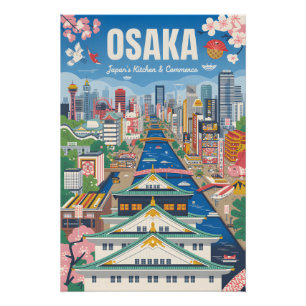 Affiche de voyage rétro Osaka Japon Art Vintage