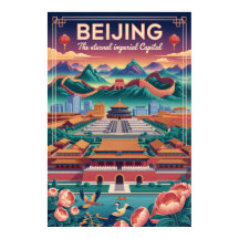 Affiche de voyage rétro Pékin Chine Art vintage