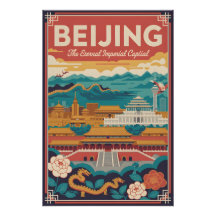 Affiche de voyage rétro Pékin Chine Art vintage