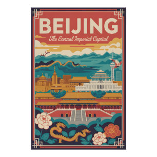 Affiche de voyage rétro Pékin Chine Art vintage