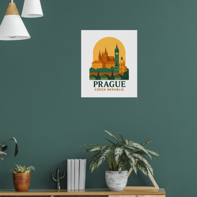 Affiche de voyage rétro Prague République tchèque  (Salon 1)