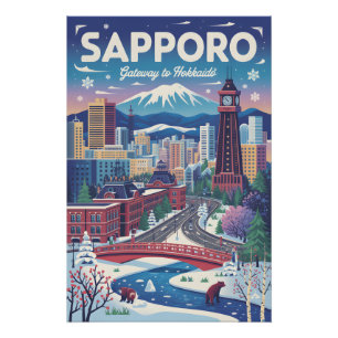 Affiche de voyage rétro Sapporo Japon Art vintag