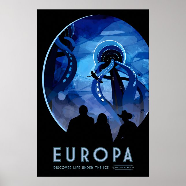 Affiche de voyage rétro sci-fi Europa Futuriste (Devant)