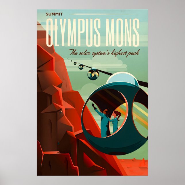 Affiche de voyage rétro sci-fi Olympus Mons (Devant)